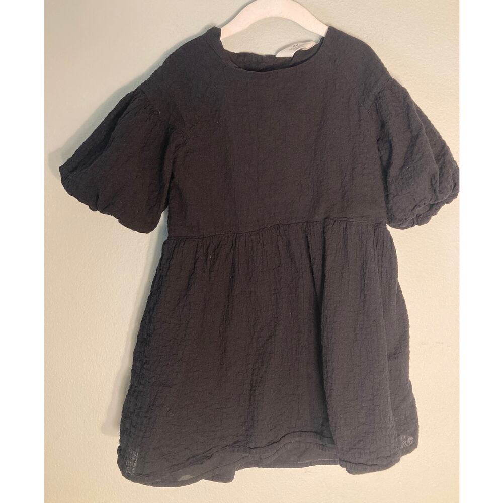 H&M Girls Black Puff Sleeve Lined Cotton Dress ~ Sz  S 6-7 ~ Adorable Simplicity